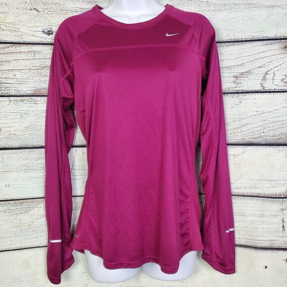 Nike Running Dri-Fit Women’s Long Sleeve Top Size Large Magenta Recycled Polyest - Picture 1 of 8